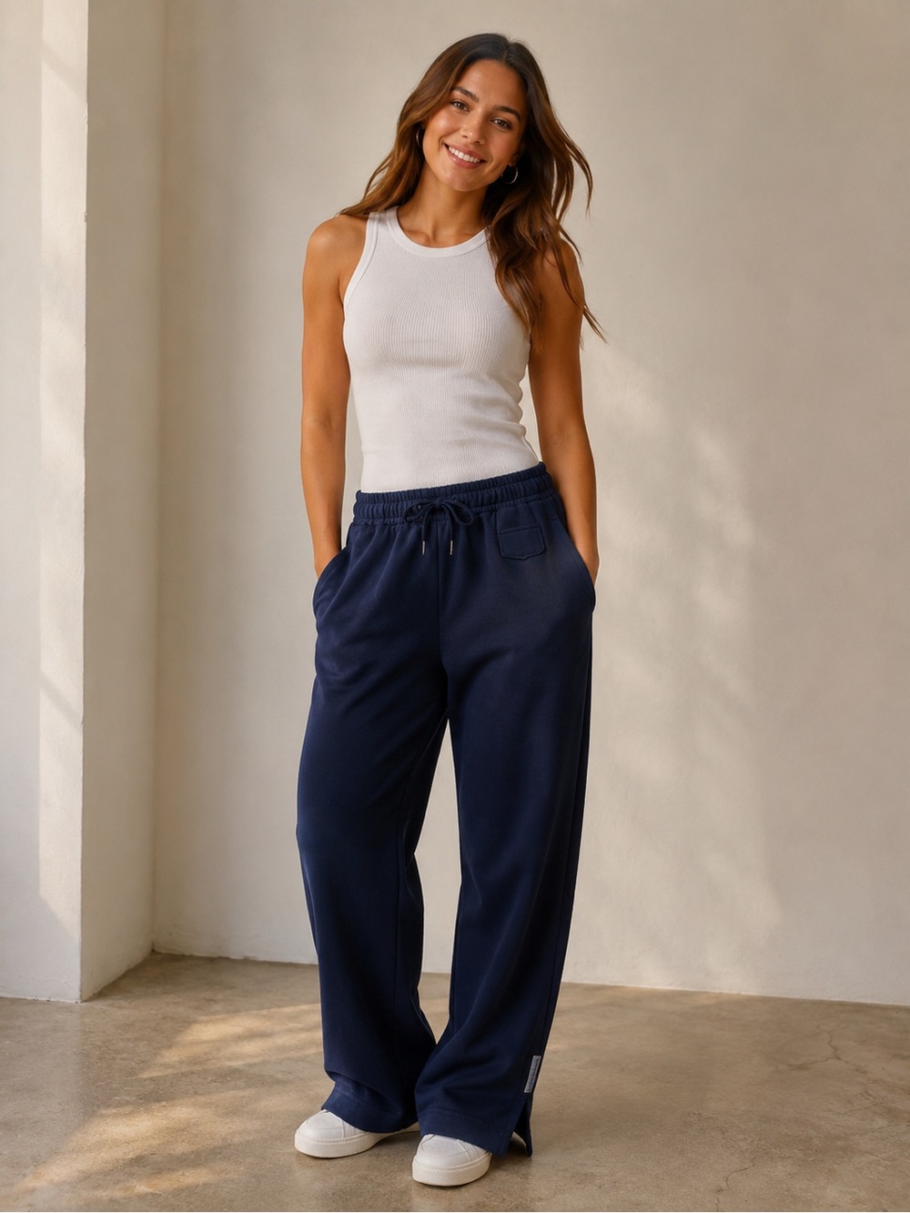 Lauren Jeans Co Ralph Lauren Navy Cotton Wide Leg Pants Size S